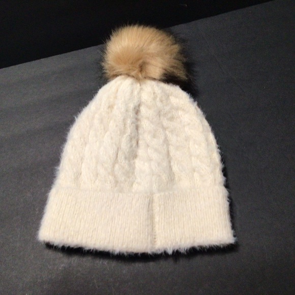White Knit Pompom Hat - Picture 2 of 4